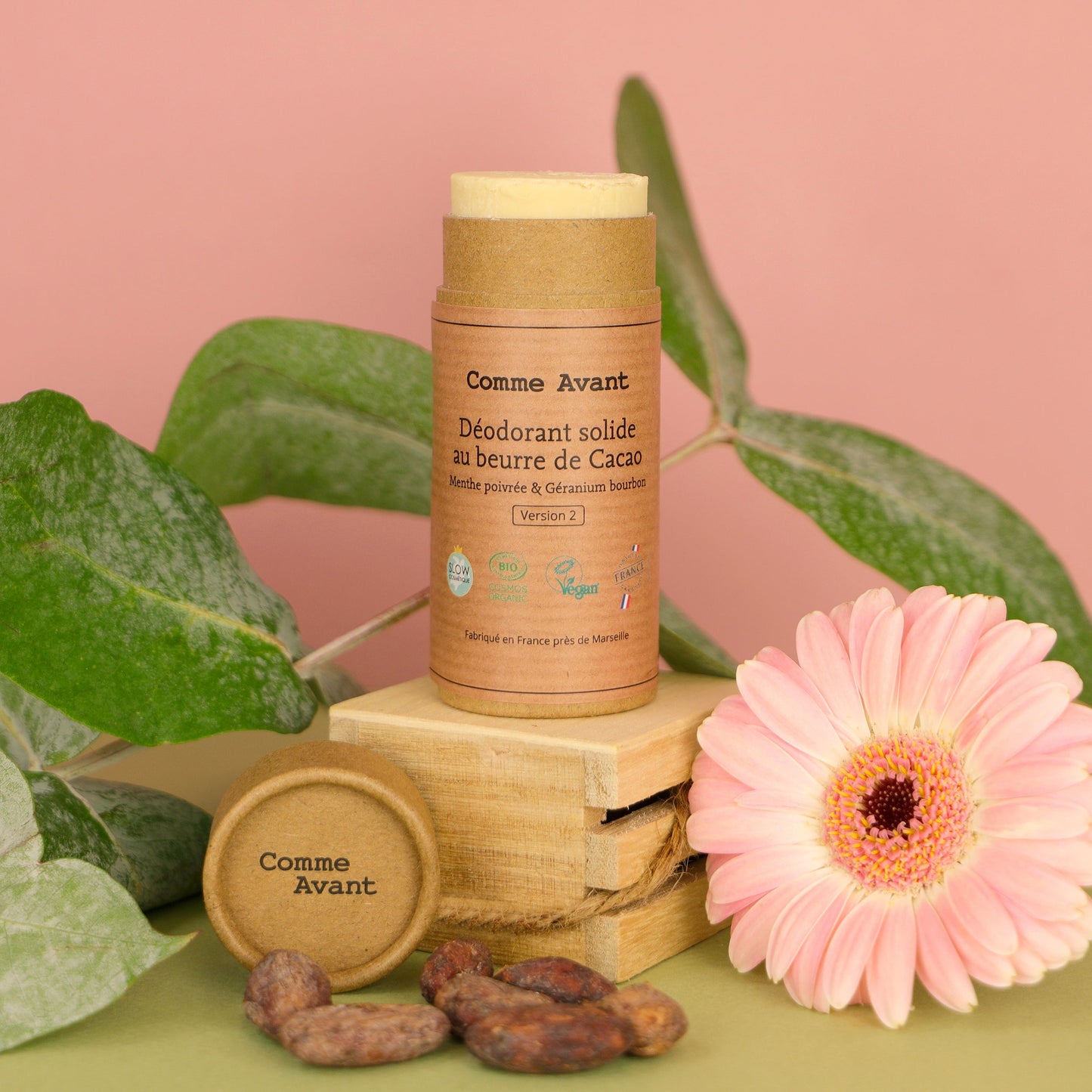 Comme Avant - Solid Deodorant with Bourbon Geranium and Peppermint - Organic Freshness in Stick