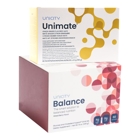 Pack Unicity - Feel Great - Balance Fruits Rouges et Unimate Gingembre - 30 jours
