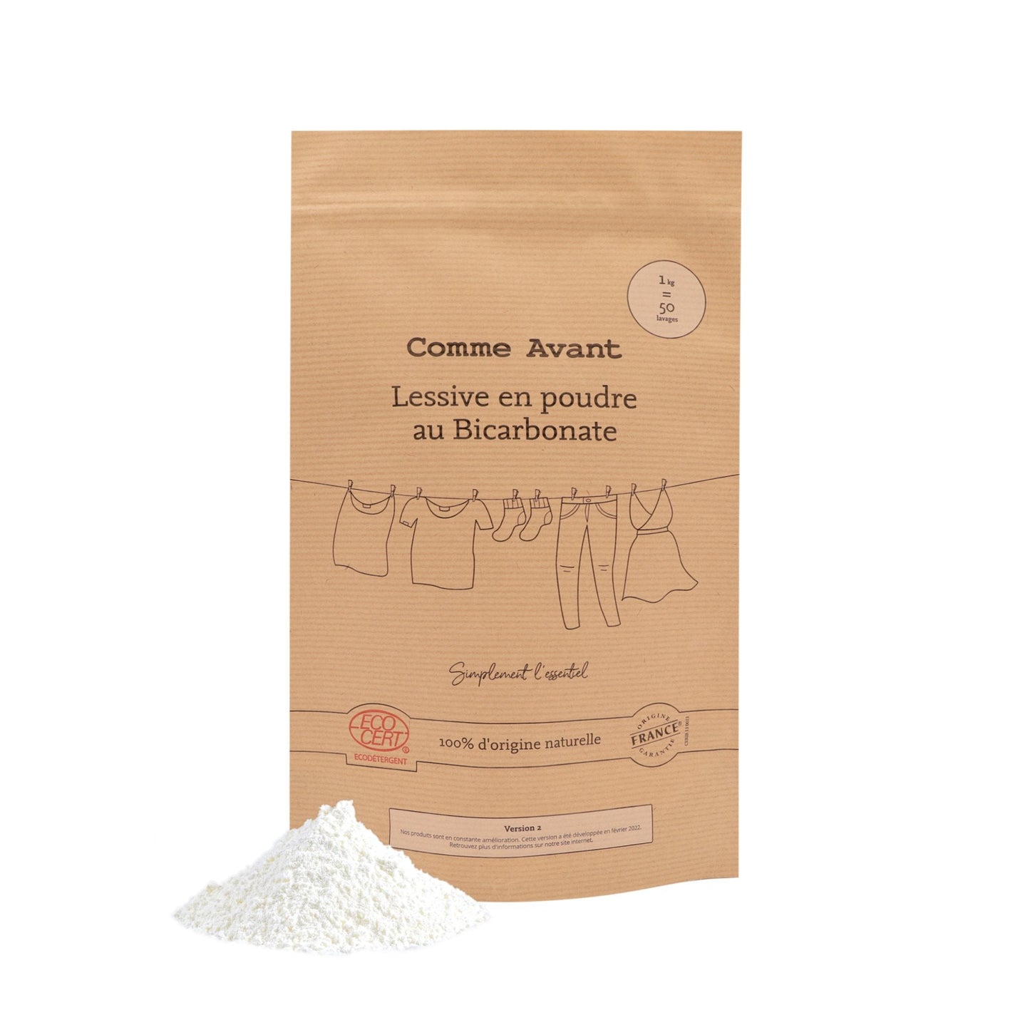 Comme Avant - Lessive en poudre - Certifiée Ecodétergent - 1kg - 50 lavages